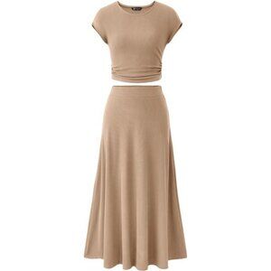 Women's 2-Piece Summer Set - Knit Crop Top &‎ High-Waist Midi Skirt Outfit